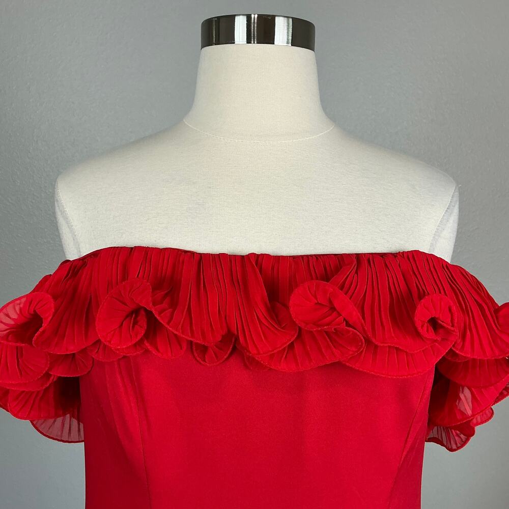 Mac Duggal 49643 Red Evening Gown Ruffled Off the Shoulder Column Dress Size 14 - Picture 7 of 11